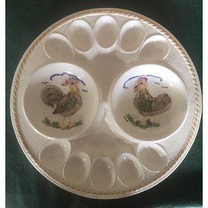 Vintage California Pottery Rooster Egg Plate Platter Tray  #900